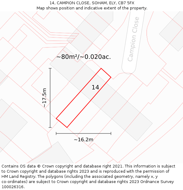 14, CAMPION CLOSE, SOHAM, ELY, CB7 5FX: Plot and title map