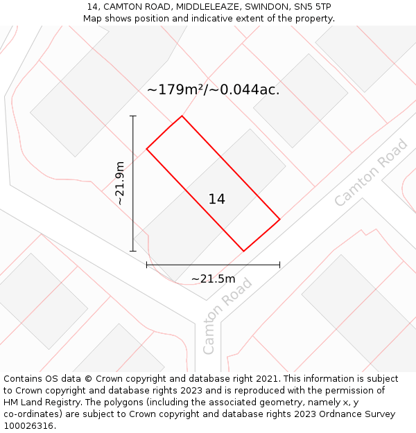 14, CAMTON ROAD, MIDDLELEAZE, SWINDON, SN5 5TP: Plot and title map