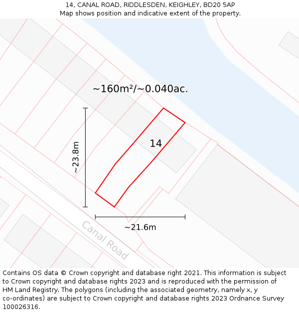 14, CANAL ROAD, RIDDLESDEN, KEIGHLEY, BD20 5AP: Plot and title map