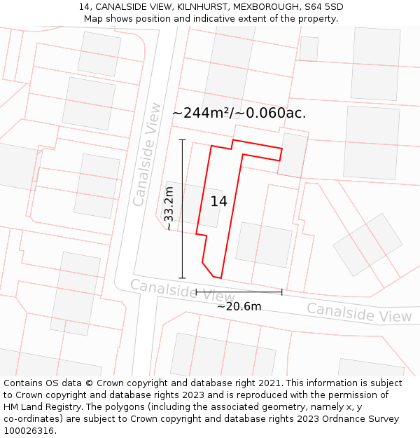 14, CANALSIDE VIEW, KILNHURST, MEXBOROUGH, S64 5SD: Plot and title map