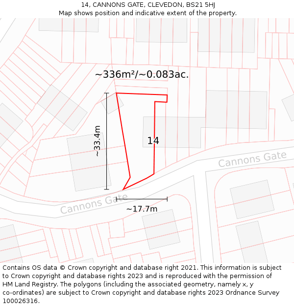 14, CANNONS GATE, CLEVEDON, BS21 5HJ: Plot and title map
