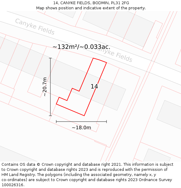14, CANYKE FIELDS, BODMIN, PL31 2FG: Plot and title map
