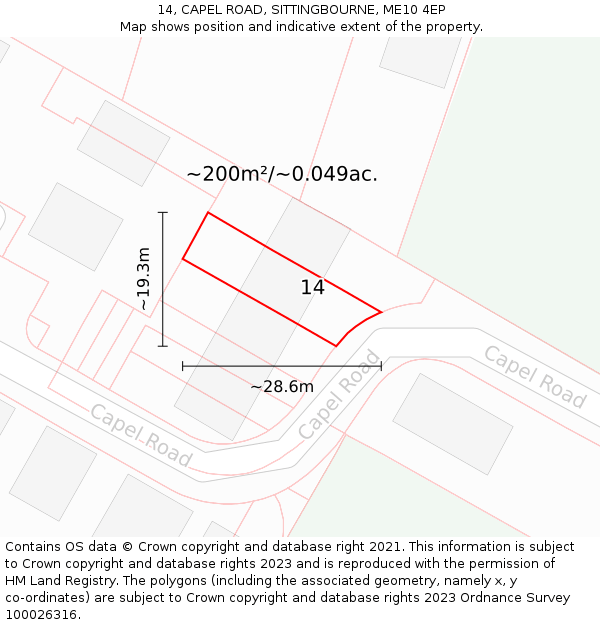 14, CAPEL ROAD, SITTINGBOURNE, ME10 4EP: Plot and title map