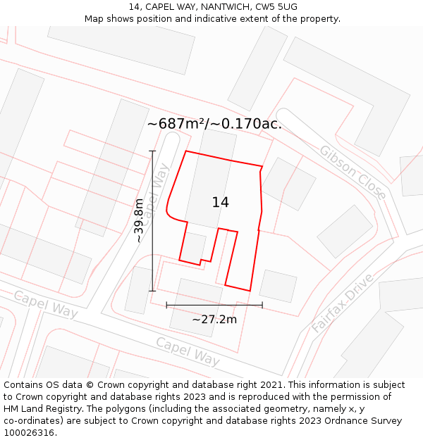 14, CAPEL WAY, NANTWICH, CW5 5UG: Plot and title map