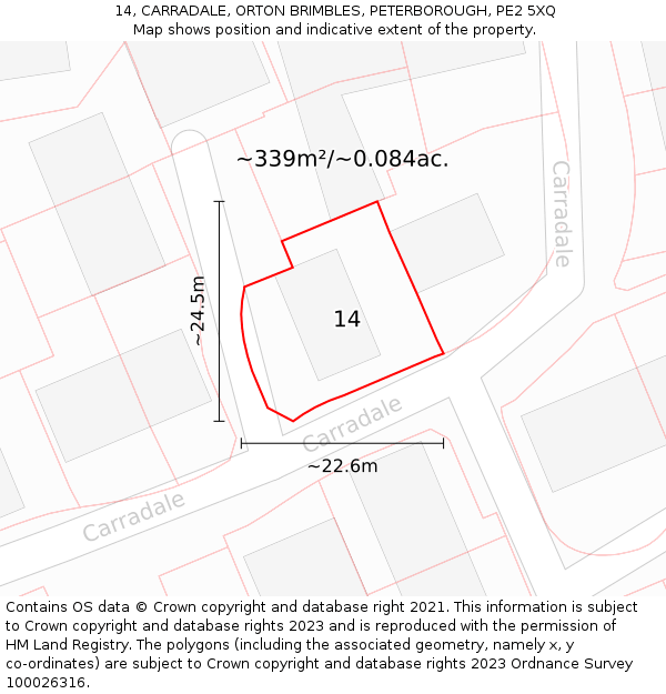 14, CARRADALE, ORTON BRIMBLES, PETERBOROUGH, PE2 5XQ: Plot and title map
