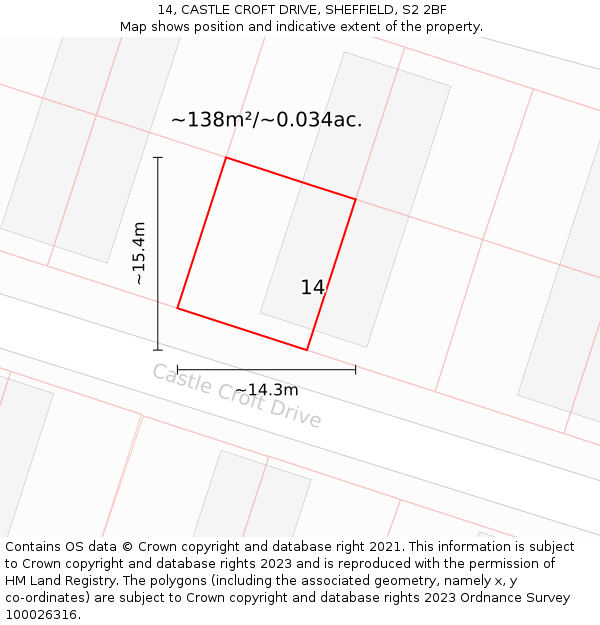 14, CASTLE CROFT DRIVE, SHEFFIELD, S2 2BF: Plot and title map