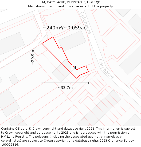 14, CATCHACRE, DUNSTABLE, LU6 1QD: Plot and title map