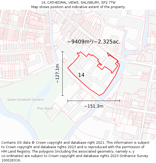 14, CATHEDRAL VIEWS, SALISBURY, SP2 7TW: Plot and title map
