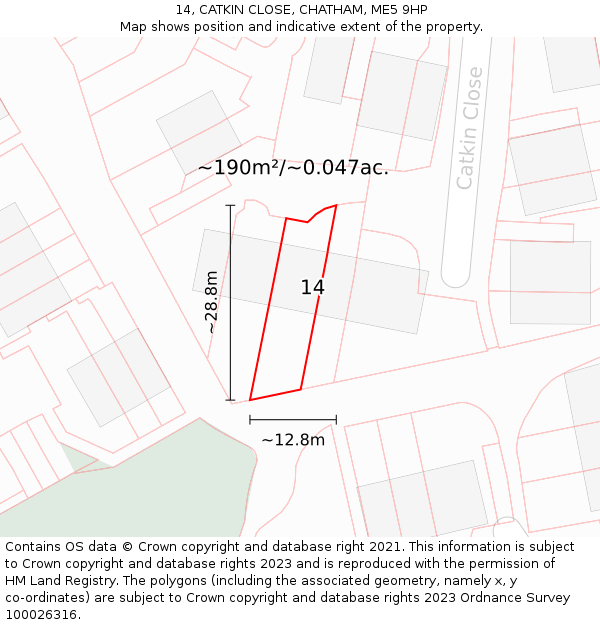 14, CATKIN CLOSE, CHATHAM, ME5 9HP: Plot and title map