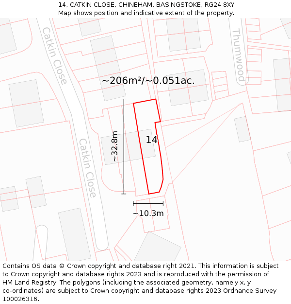 14, CATKIN CLOSE, CHINEHAM, BASINGSTOKE, RG24 8XY: Plot and title map