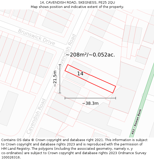 14, CAVENDISH ROAD, SKEGNESS, PE25 2QU: Plot and title map