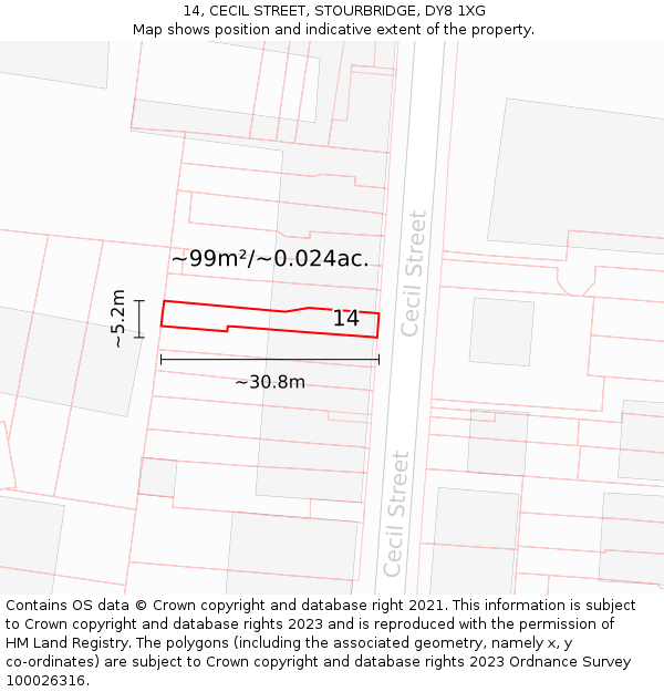 14, CECIL STREET, STOURBRIDGE, DY8 1XG: Plot and title map