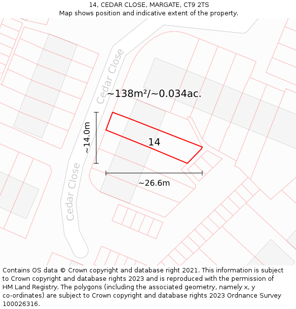 14, CEDAR CLOSE, MARGATE, CT9 2TS: Plot and title map