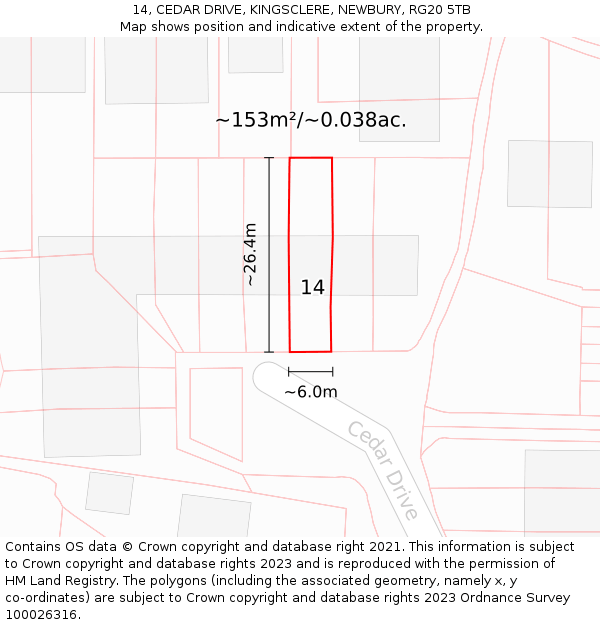 14, CEDAR DRIVE, KINGSCLERE, NEWBURY, RG20 5TB: Plot and title map