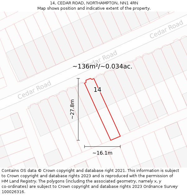 14, CEDAR ROAD, NORTHAMPTON, NN1 4RN: Plot and title map