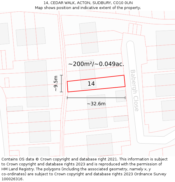 14, CEDAR WALK, ACTON, SUDBURY, CO10 0UN: Plot and title map