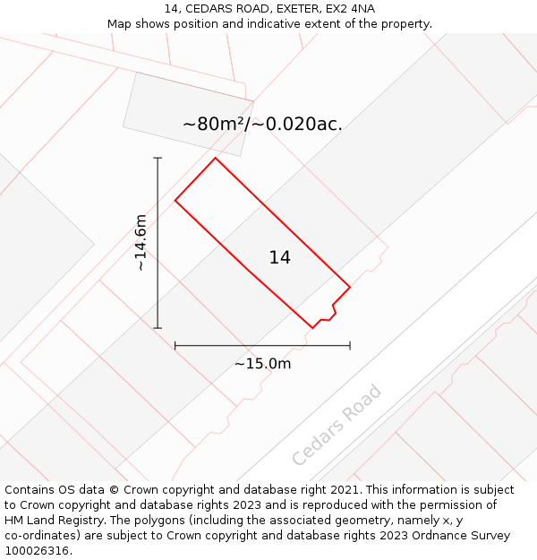 14, CEDARS ROAD, EXETER, EX2 4NA: Plot and title map