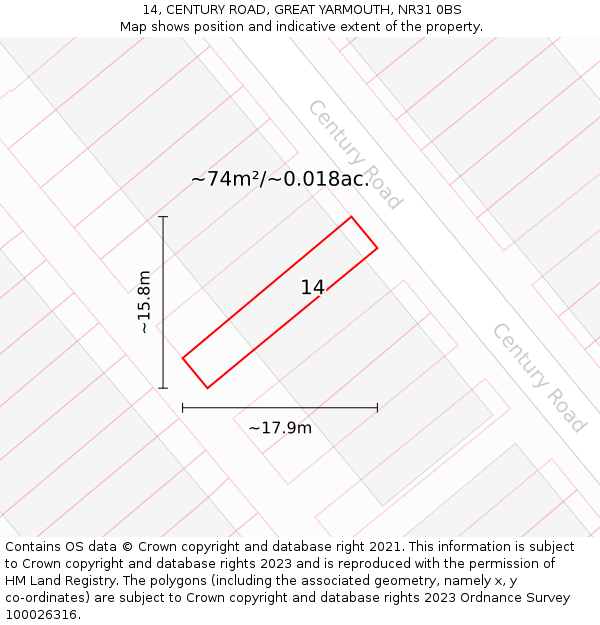 14, CENTURY ROAD, GREAT YARMOUTH, NR31 0BS: Plot and title map