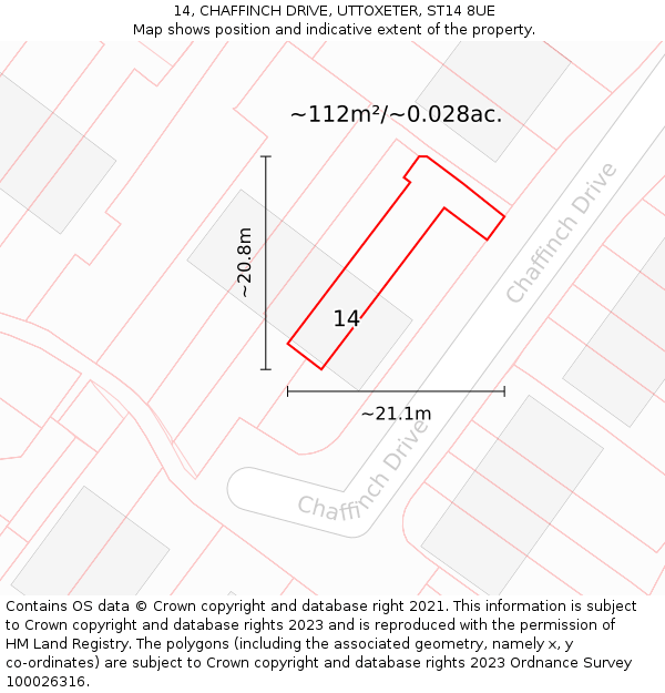 14, CHAFFINCH DRIVE, UTTOXETER, ST14 8UE: Plot and title map