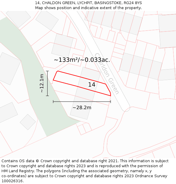 14, CHALDON GREEN, LYCHPIT, BASINGSTOKE, RG24 8YS: Plot and title map