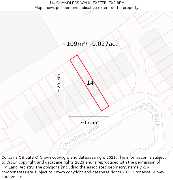 14, CHANDLERS WALK, EXETER, EX2 8BA: Plot and title map