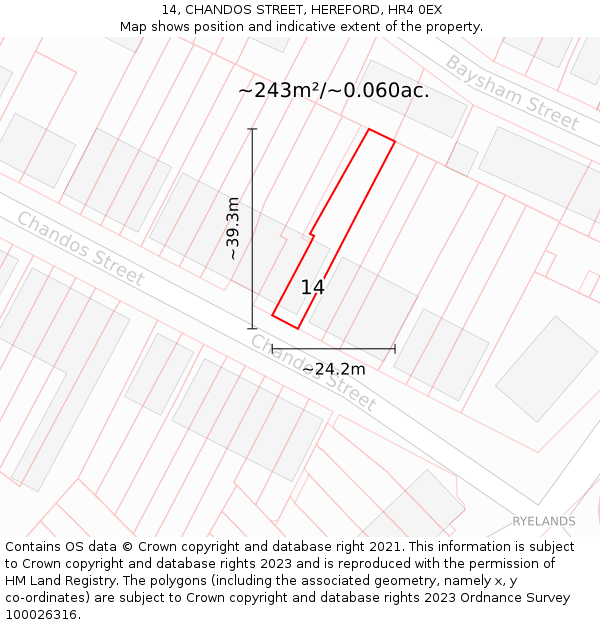 14, CHANDOS STREET, HEREFORD, HR4 0EX: Plot and title map