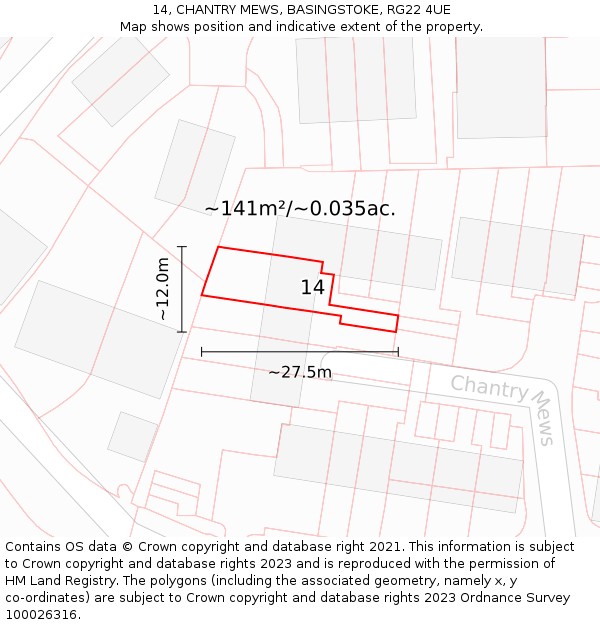 14, CHANTRY MEWS, BASINGSTOKE, RG22 4UE: Plot and title map