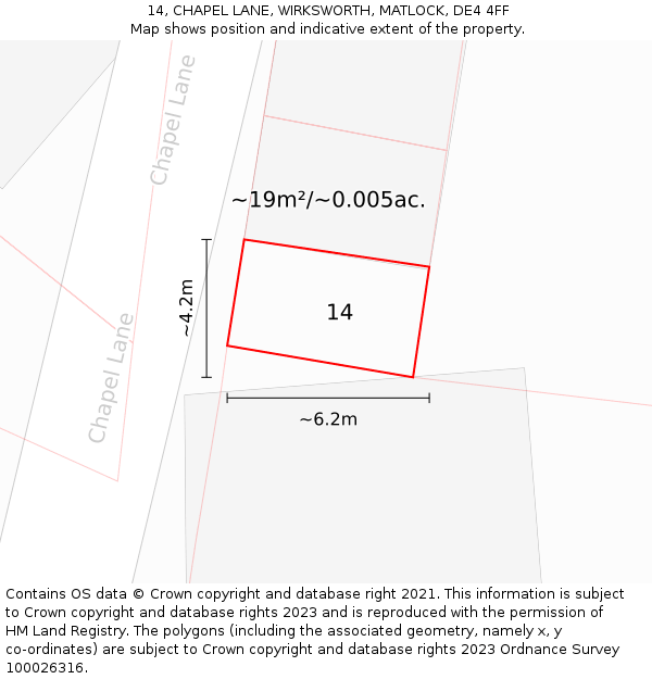 14, CHAPEL LANE, WIRKSWORTH, MATLOCK, DE4 4FF: Plot and title map