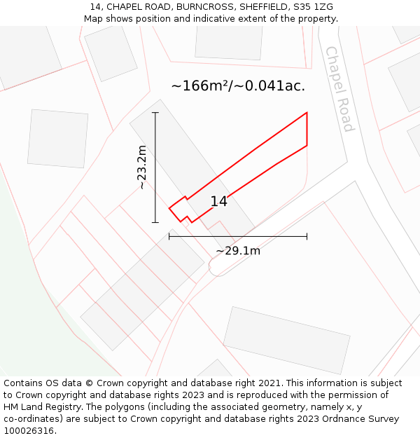 14, CHAPEL ROAD, BURNCROSS, SHEFFIELD, S35 1ZG: Plot and title map