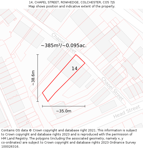 14, CHAPEL STREET, ROWHEDGE, COLCHESTER, CO5 7JS: Plot and title map
