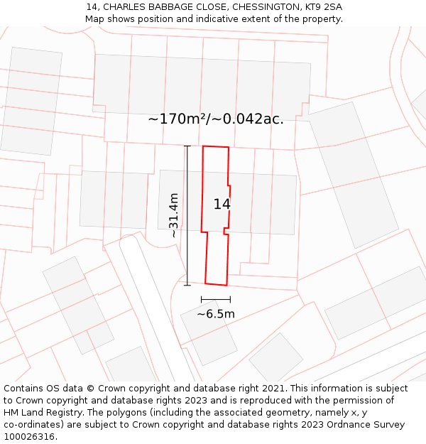 14, CHARLES BABBAGE CLOSE, CHESSINGTON, KT9 2SA: Plot and title map