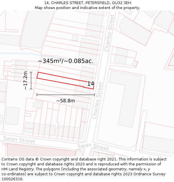 14, CHARLES STREET, PETERSFIELD, GU32 3EH: Plot and title map