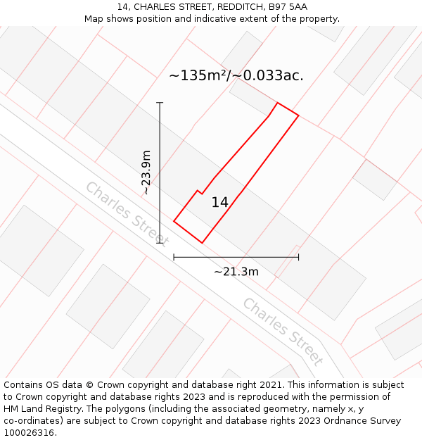 14, CHARLES STREET, REDDITCH, B97 5AA: Plot and title map