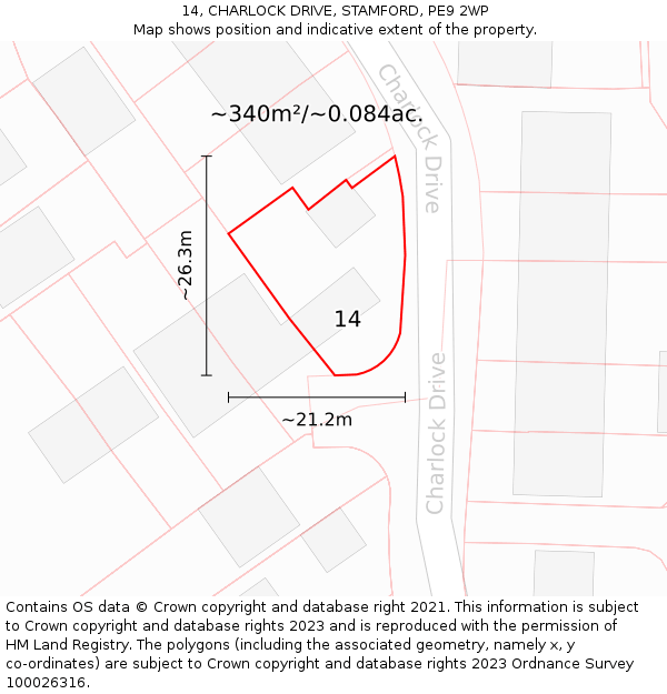 14, CHARLOCK DRIVE, STAMFORD, PE9 2WP: Plot and title map