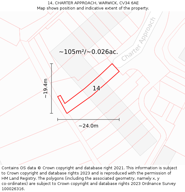 14, CHARTER APPROACH, WARWICK, CV34 6AE: Plot and title map