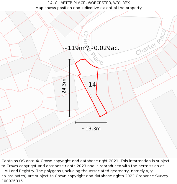14, CHARTER PLACE, WORCESTER, WR1 3BX: Plot and title map