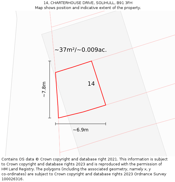 14, CHARTERHOUSE DRIVE, SOLIHULL, B91 3FH: Plot and title map