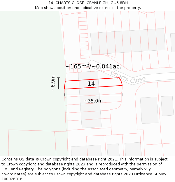 14, CHARTS CLOSE, CRANLEIGH, GU6 8BH: Plot and title map