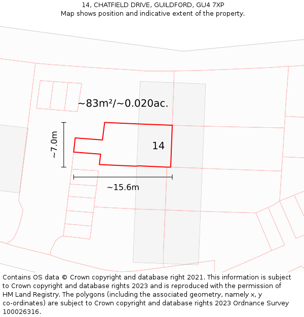 14, CHATFIELD DRIVE, GUILDFORD, GU4 7XP: Plot and title map