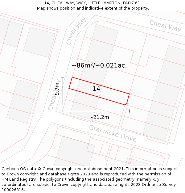 14, CHEAL WAY, WICK, LITTLEHAMPTON, BN17 6FL: Plot and title map