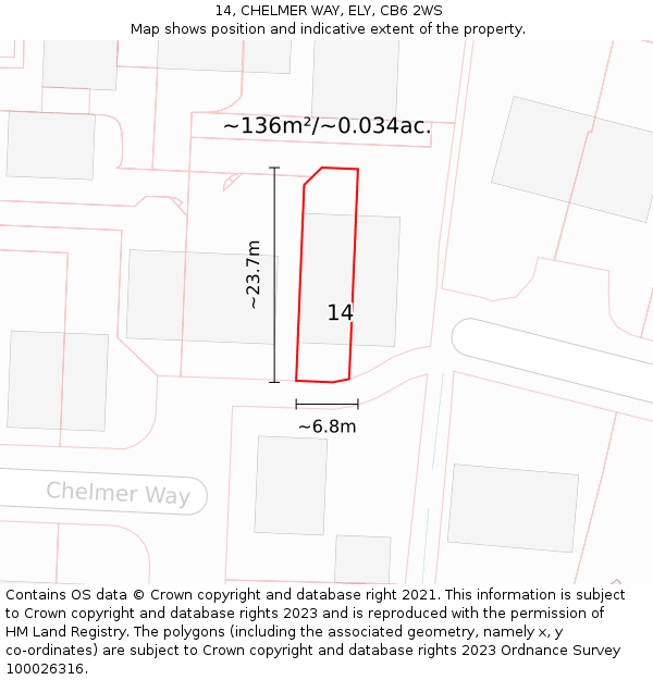 14, CHELMER WAY, ELY, CB6 2WS: Plot and title map