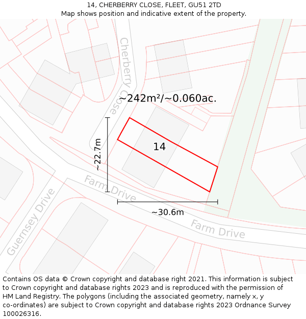 14, CHERBERRY CLOSE, FLEET, GU51 2TD: Plot and title map