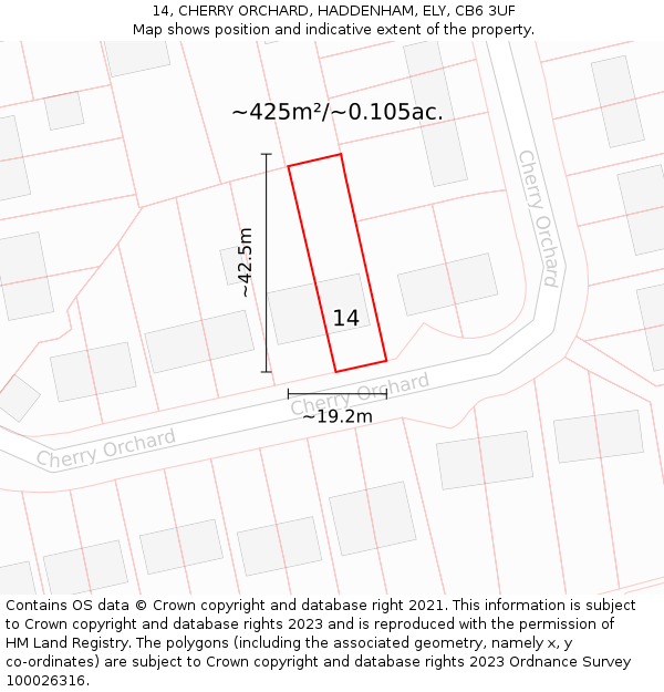 14, CHERRY ORCHARD, HADDENHAM, ELY, CB6 3UF: Plot and title map