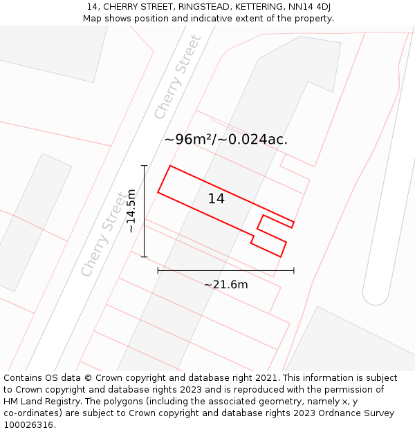 14, CHERRY STREET, RINGSTEAD, KETTERING, NN14 4DJ: Plot and title map