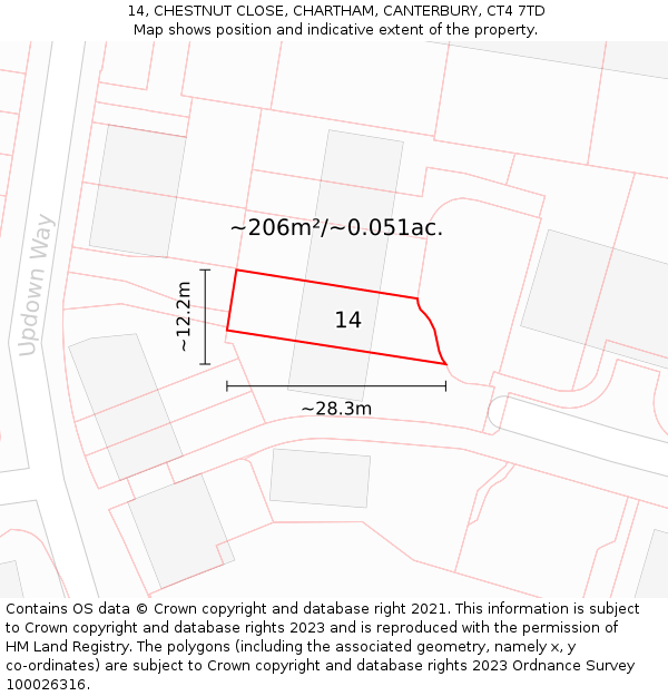 14, CHESTNUT CLOSE, CHARTHAM, CANTERBURY, CT4 7TD: Plot and title map
