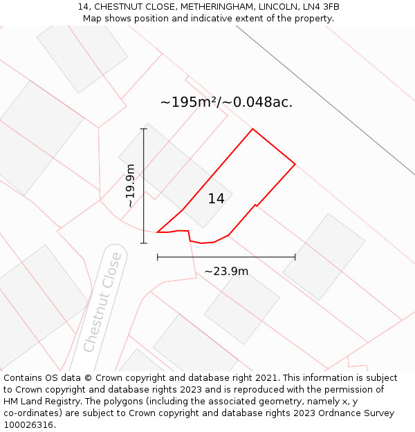 14, CHESTNUT CLOSE, METHERINGHAM, LINCOLN, LN4 3FB: Plot and title map