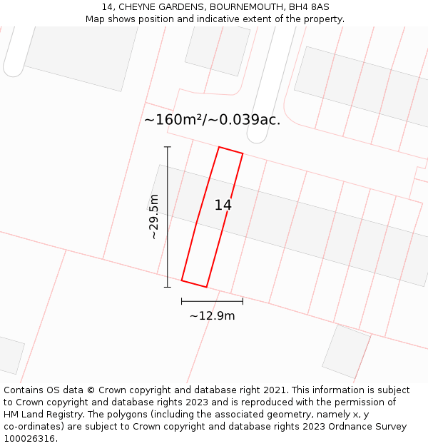 14, CHEYNE GARDENS, BOURNEMOUTH, BH4 8AS: Plot and title map
