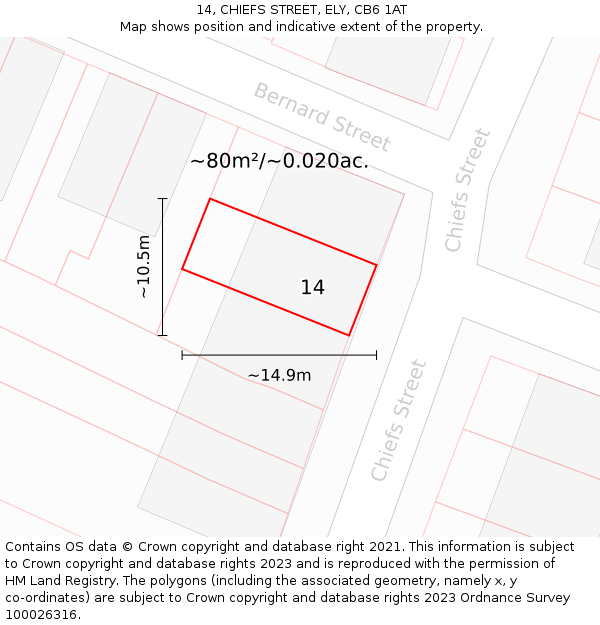 14, CHIEFS STREET, ELY, CB6 1AT: Plot and title map