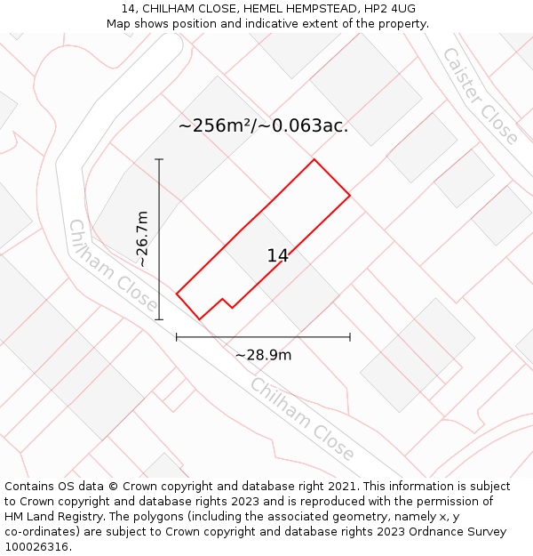 14, CHILHAM CLOSE, HEMEL HEMPSTEAD, HP2 4UG: Plot and title map