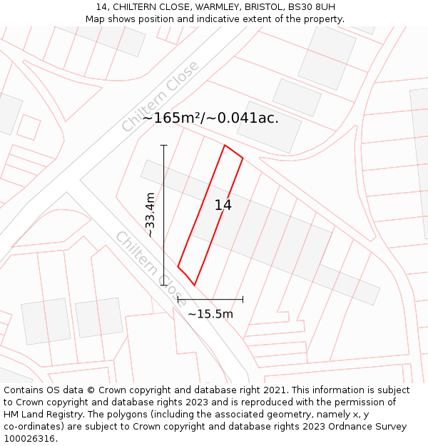 14, CHILTERN CLOSE, WARMLEY, BRISTOL, BS30 8UH: Plot and title map